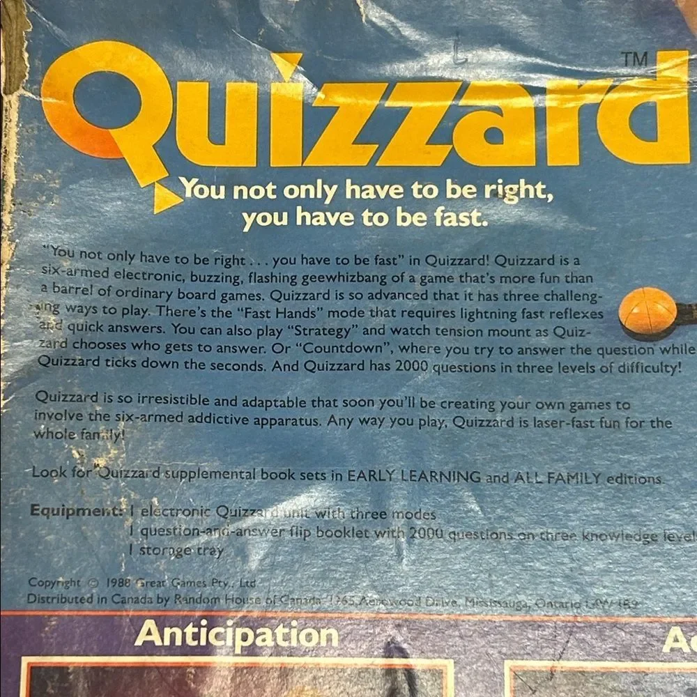 Vintage Quizzard Electronic Quiz Game By Random House 1988 TESTED